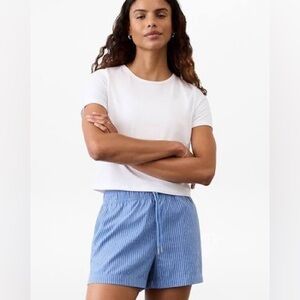 Midday Mid Rise Poplin Short, Blue Striped, Large